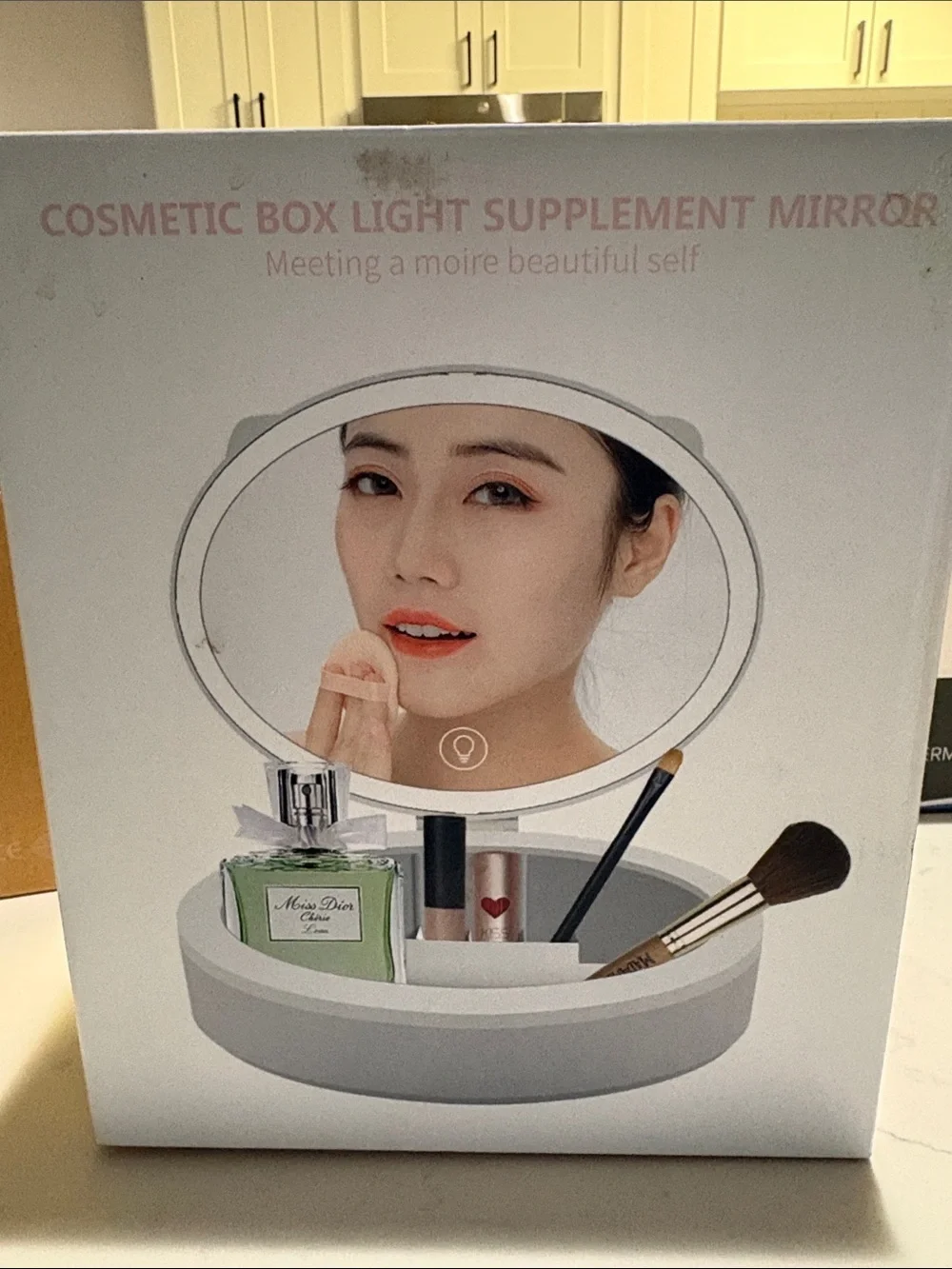 Cosmetic Lighted Vanity Mirror with Storage - White